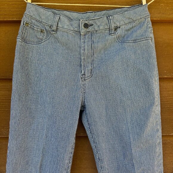 Diane Gilman Blue Pin Striped Denim Bootcut Jeans Size 8 - Picture 4 of 11